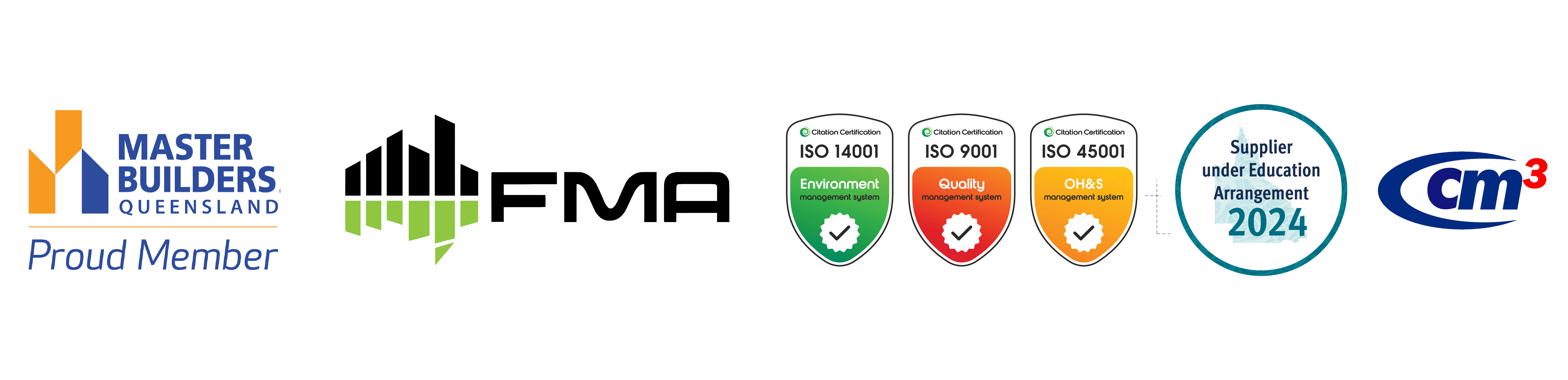 Certifications logos for CMBM, showcasing industry compliance and government accreditation